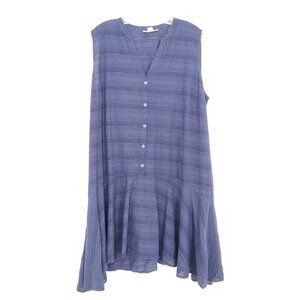 Woman Within Women's Dress Size 26W 100% Cotton Blue Striped Eyelet Embroidery